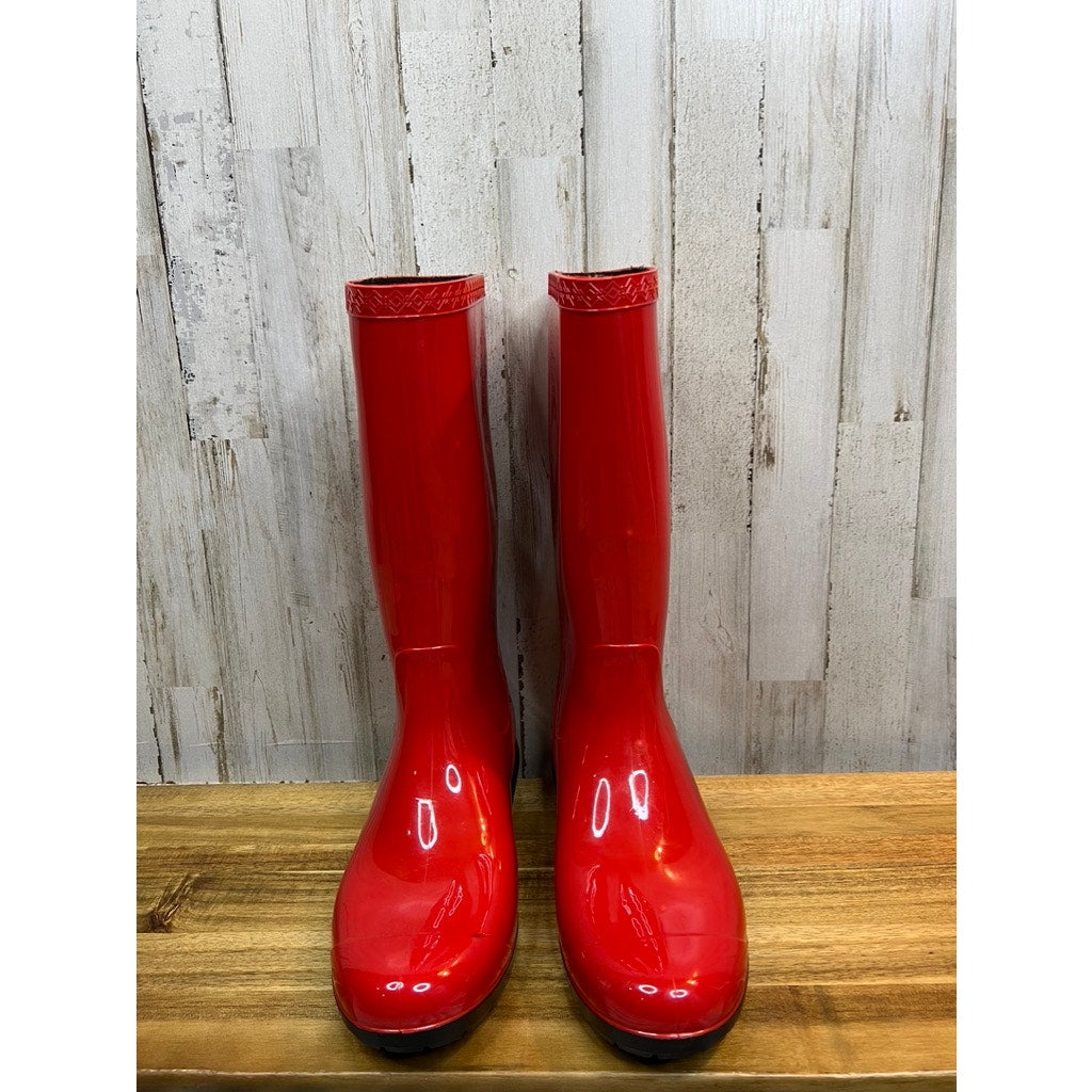 UGG Women's Red Glossy Shaye Rubber Rain Boots Size 9 Waterproof Knee High