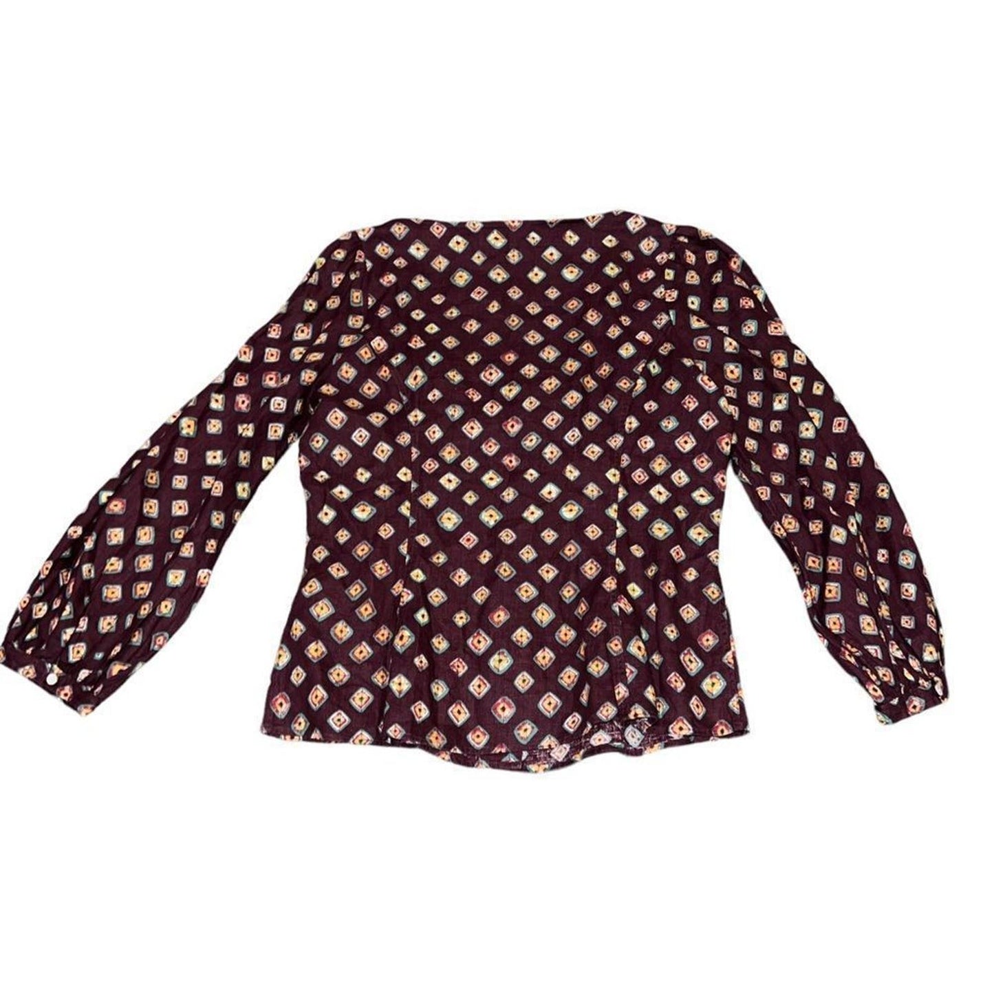 Polo Ralph Lauren Block-Print Linen Button-Front Top Size 12