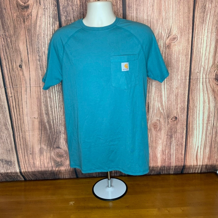 Carhartt Force T-Shirt Mens Size Small Teal Pocket Crew Neck