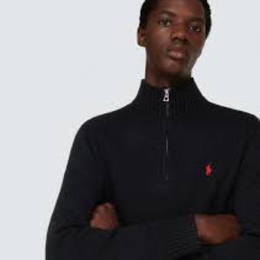 Polo Ralph Lauren Men's Black Quarter-zip Cotton Sweater Size Large