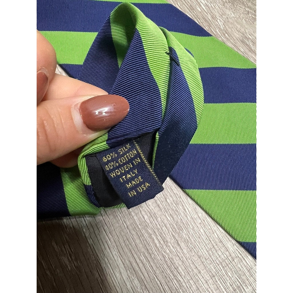 Brooks Brothers Men's Navy & Lime Green Striped Silk Tie