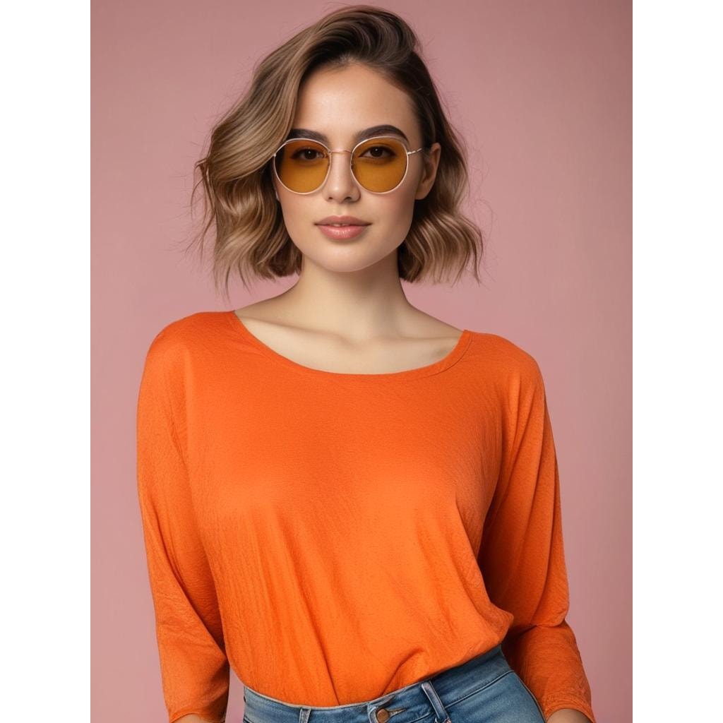 Lulu-B Women's Medium Orange 3/4 Sleeve Blouse Casual Top