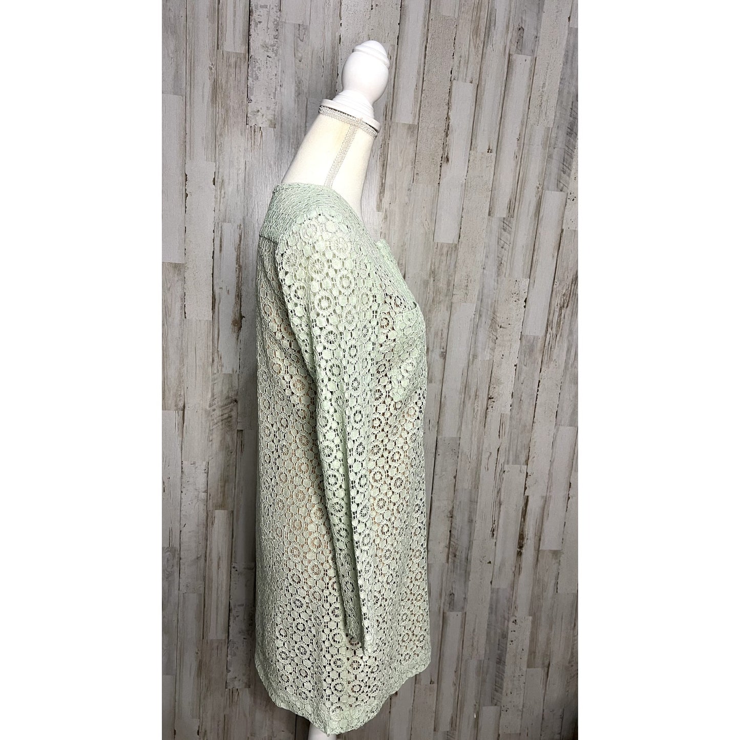 Victoria Beckham Small Green Lace Shift Dress Knee Length Party