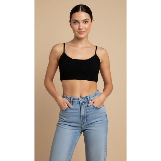 NWT SKIMS Cropped Cami Top Womens 4XL Black Tie-Back Spaghetti Straps