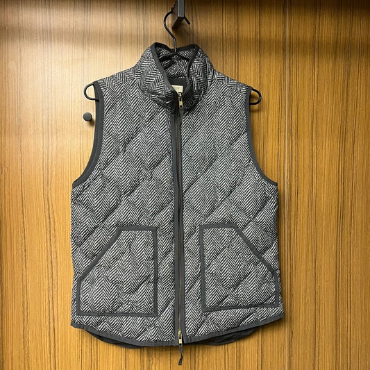 J.Crew Women's Gray Quilted Puffer Vest Medium Herringbone Pattern