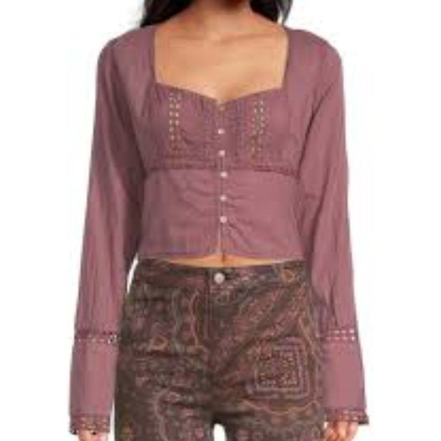 NWT Free People Joi Eyelet Crop Blouse Size XS