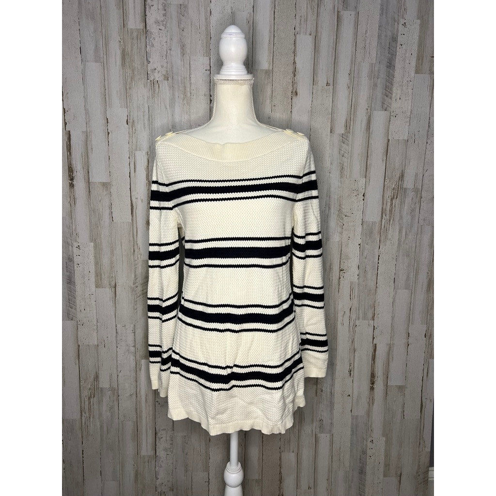 Talbots Women's Striped Sweater Large Multicolor Boat Neck Long Sleeve Casual