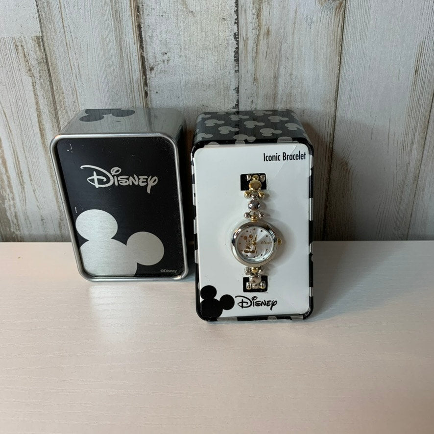 Disney Mickey Mouse Womens Wristwatch Silver Gold w/ Box