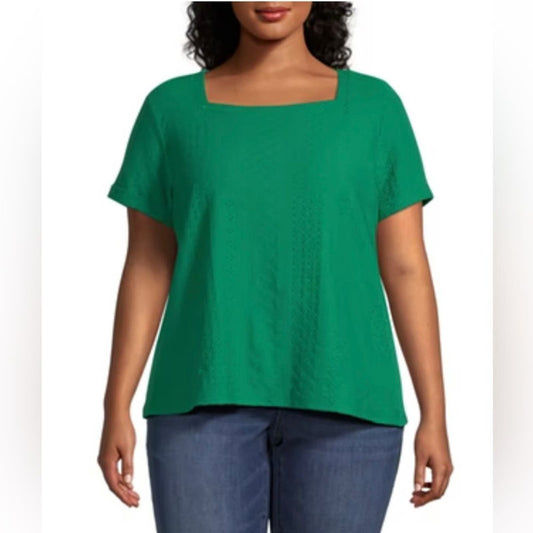 Liz Claiborne Green Square neck short sleeve blouse 1X