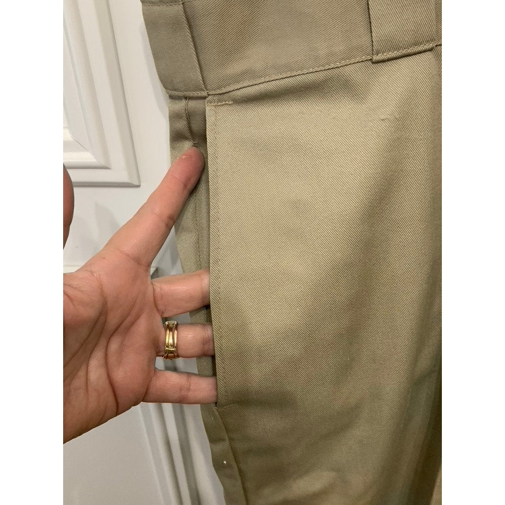 Dickies Men's Beige Work Dress Pants Size 46x30 Flat Front Straight Leg