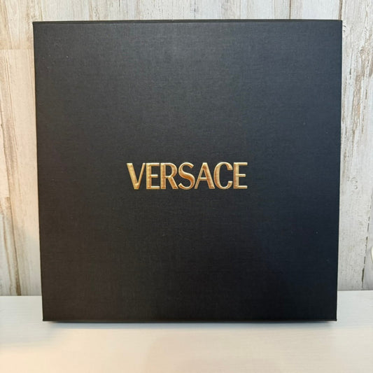 Versace Gift Box with Lid Black Raised Gold Logo Large 12x12x2 in