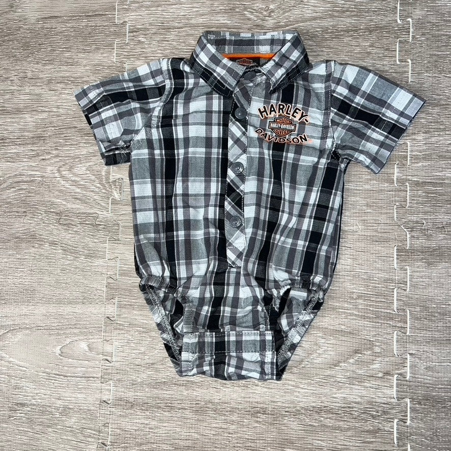 Harley-Davidson Baby Boys' 0/3 Months 2-Piece Plaid Shirt & Pant Set