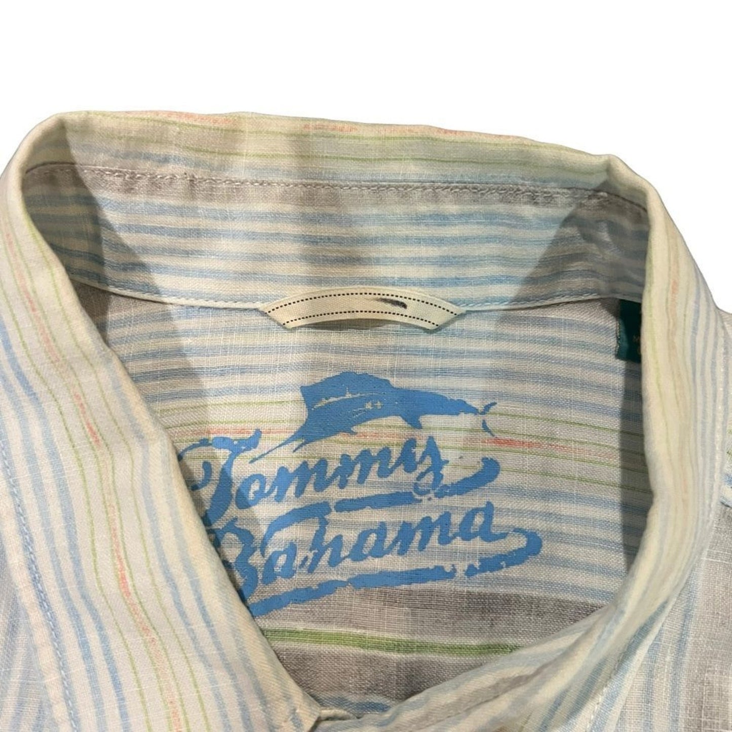 Tommy Bahama Shirt Mens 2XL Beige Striped Button-Up Long Sleeve Pocket