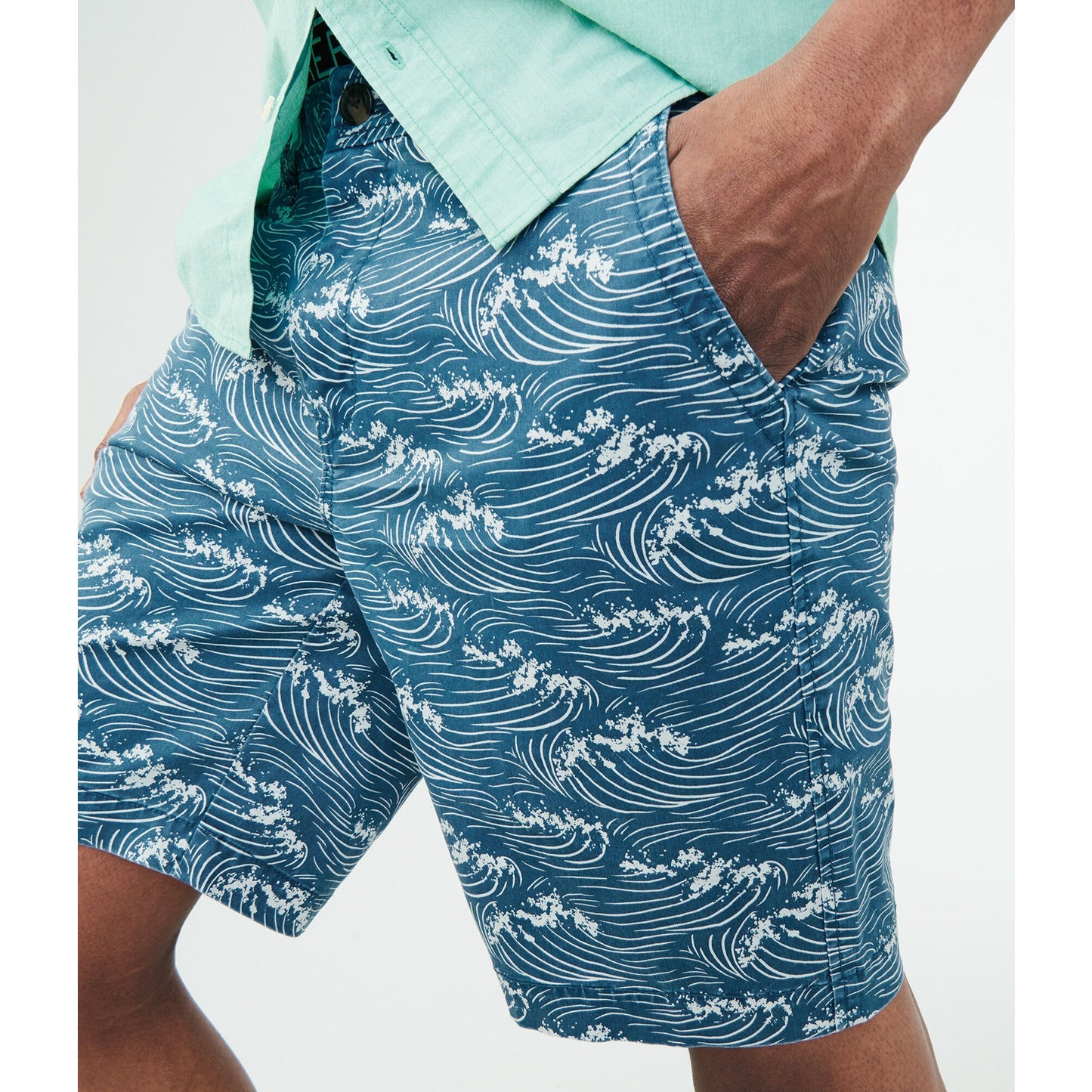Aéropostale Men's Size 28 Wave Print Chino Shorts Blue Casual Spring Summer