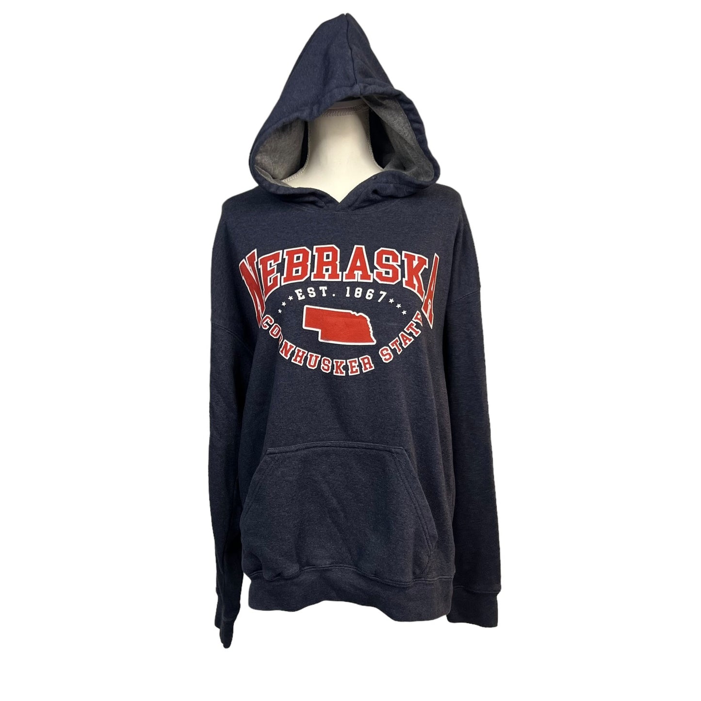 Nebraska Cornhuskers Men's Large Gray Hooded Pullover Long Sleeve Sweatshirt