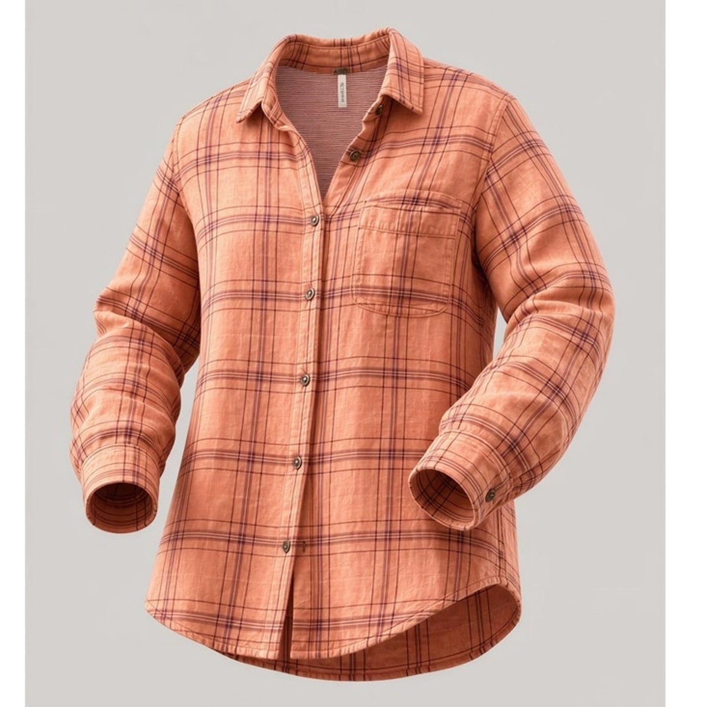 Free People Overshirt Womens Small Orange Plaid Button Front Collared