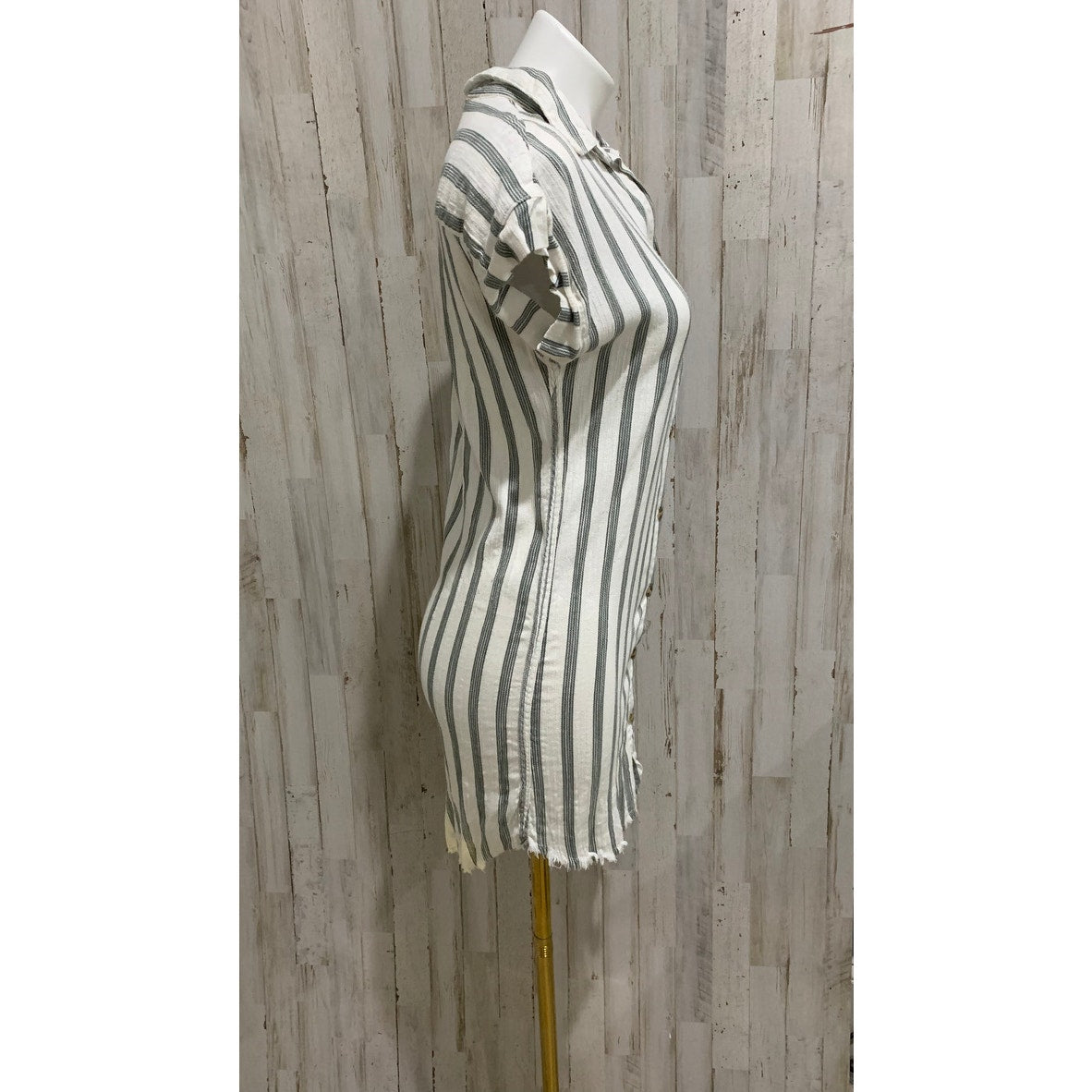 Altar’d State Shirt Dress Small Green White Striped Button Front