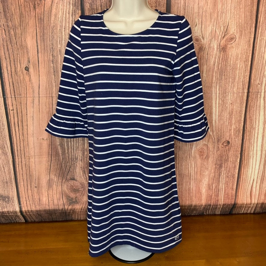 Vineyard Vines Girls Dress Size Large Navy Blue White Striped