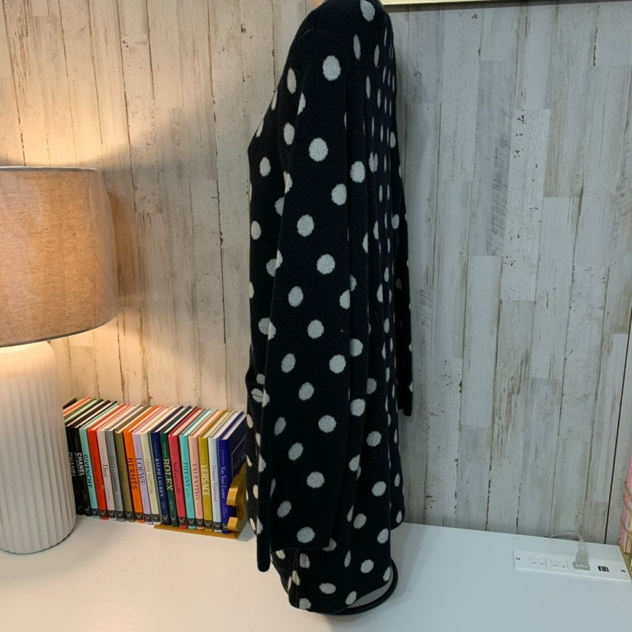 NWT Field Flower Medium Black & White Polka Dot Full Zip Knit