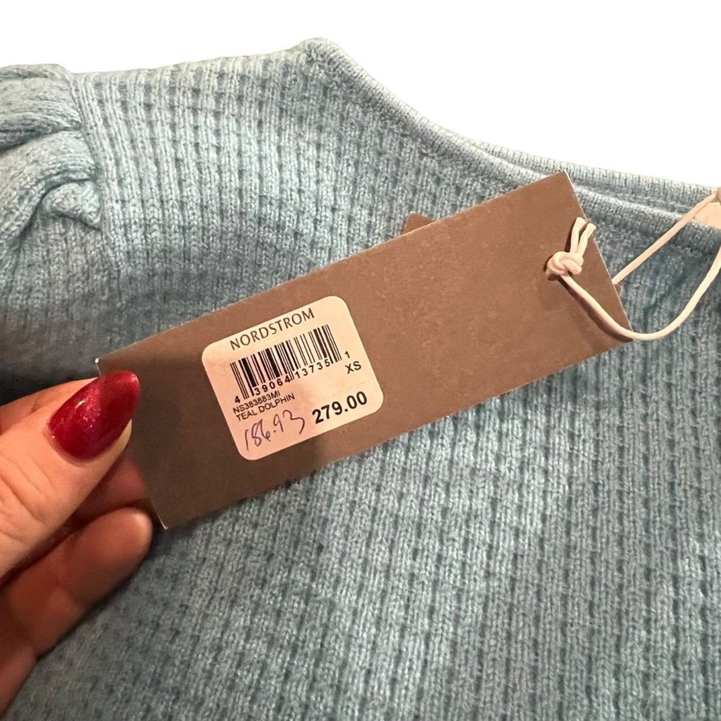 NWT Nordstrom Signature Women's XS Blue Cashmere Thermal Sweater - 100% Cashmere