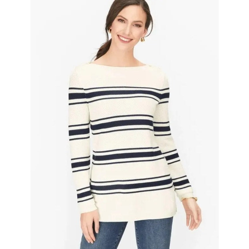 Talbots Women's Striped Sweater Large Multicolor Boat Neck Long Sleeve Casual
