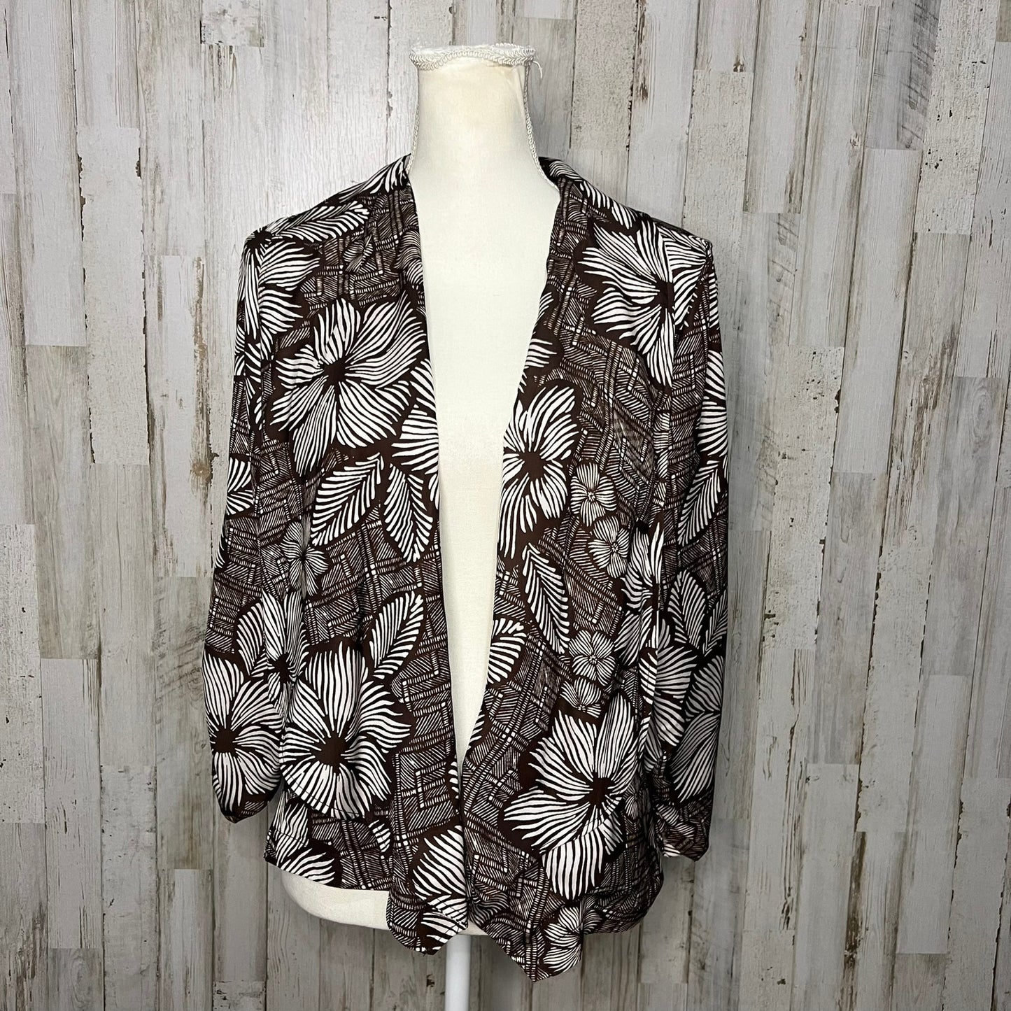 NWT Chico's Women's Cardigan Size 0 Brown Hawaiian Floral Long Sleeve