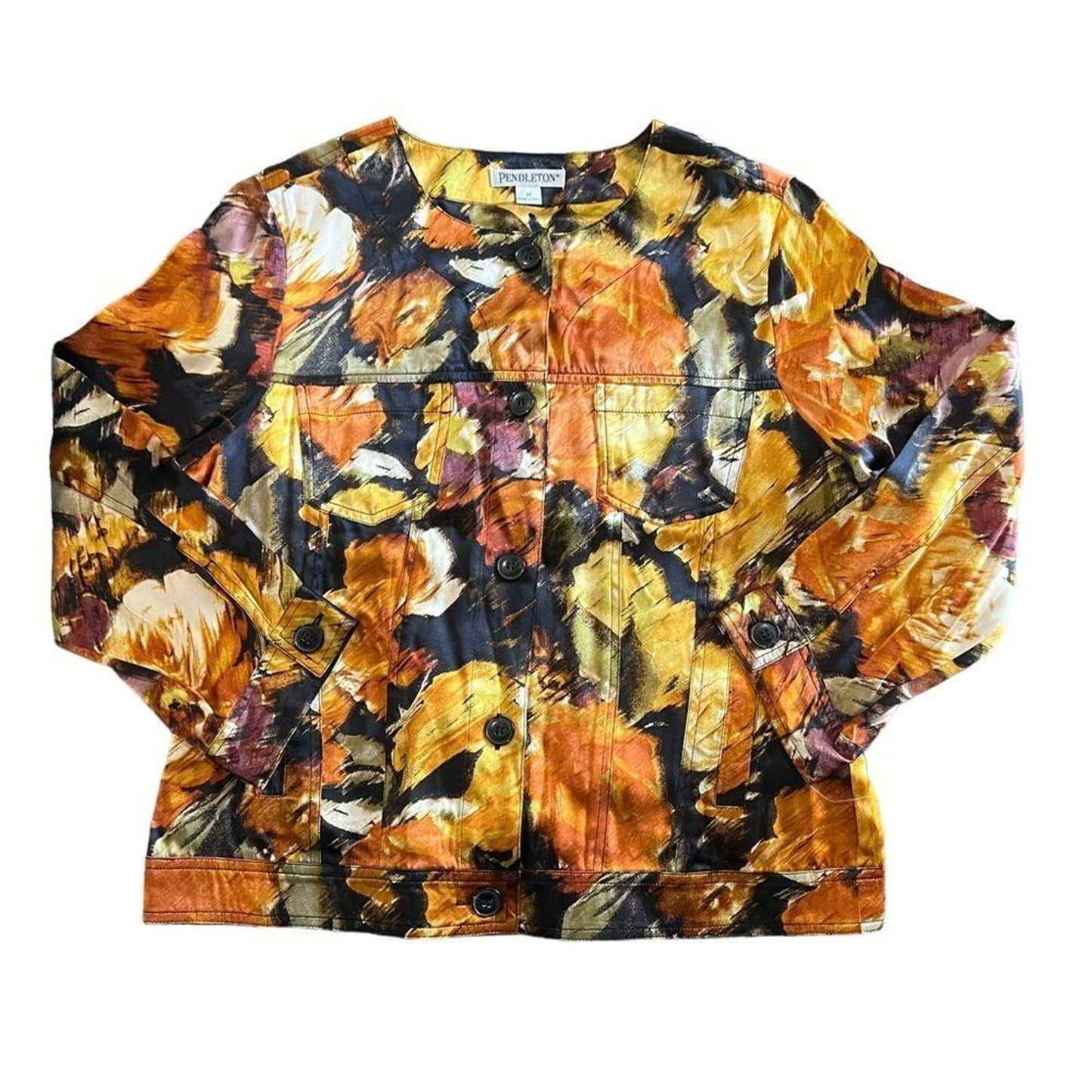 Pendleton Blouse Womens Medium Floral Button Front Silk Long Sleeve Top