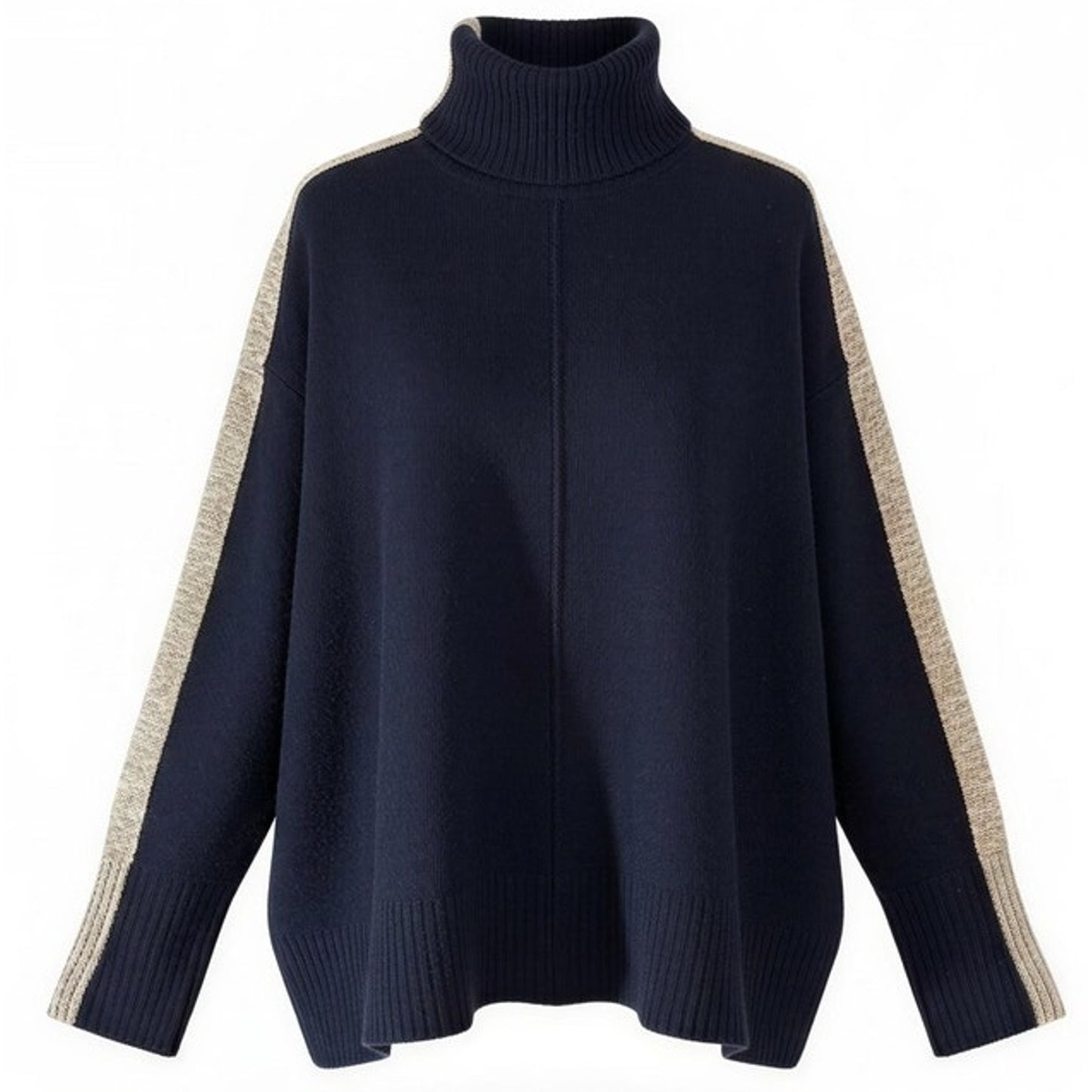 Athleta Sweater Womens Size Medium Navy Blue Mock Neck Pullover Contrast Trim