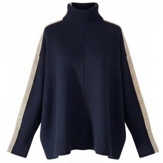 Athleta Sweater Womens Size Medium Navy Blue Mock Neck Pullover Contrast Trim