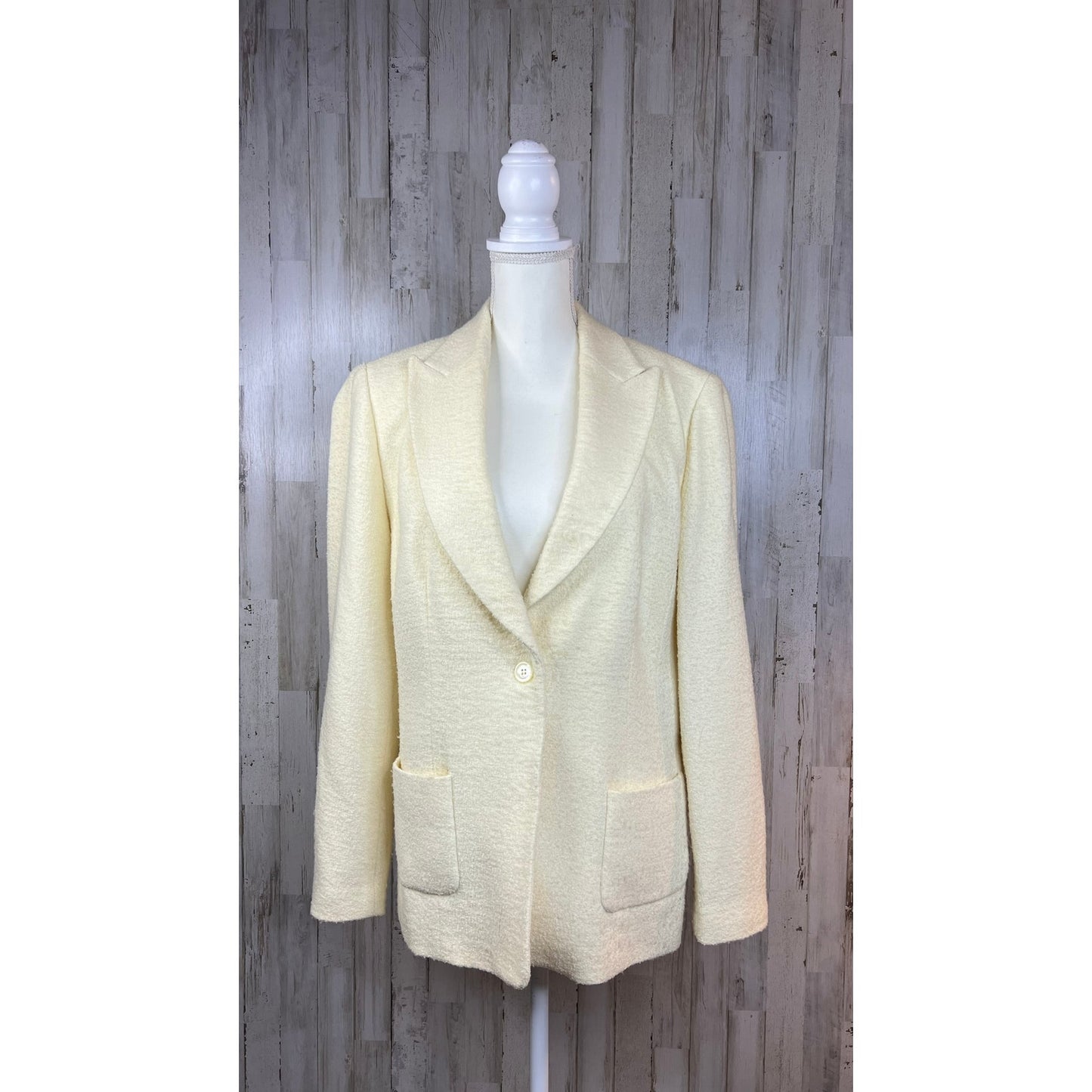 Talbots Women's Size 14 Ivory Wool Blend Blazer Single Button Closure