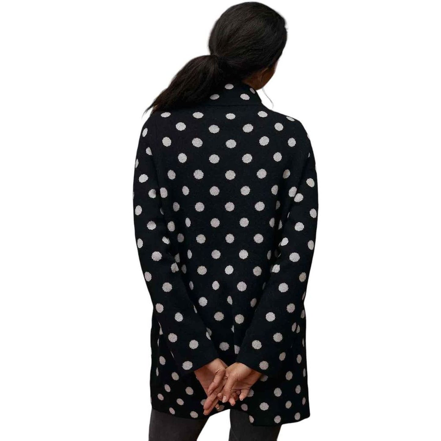 NWT Anthropologie Field & Flower Polka Dot Wool Sweater Coat Black Petite Medium