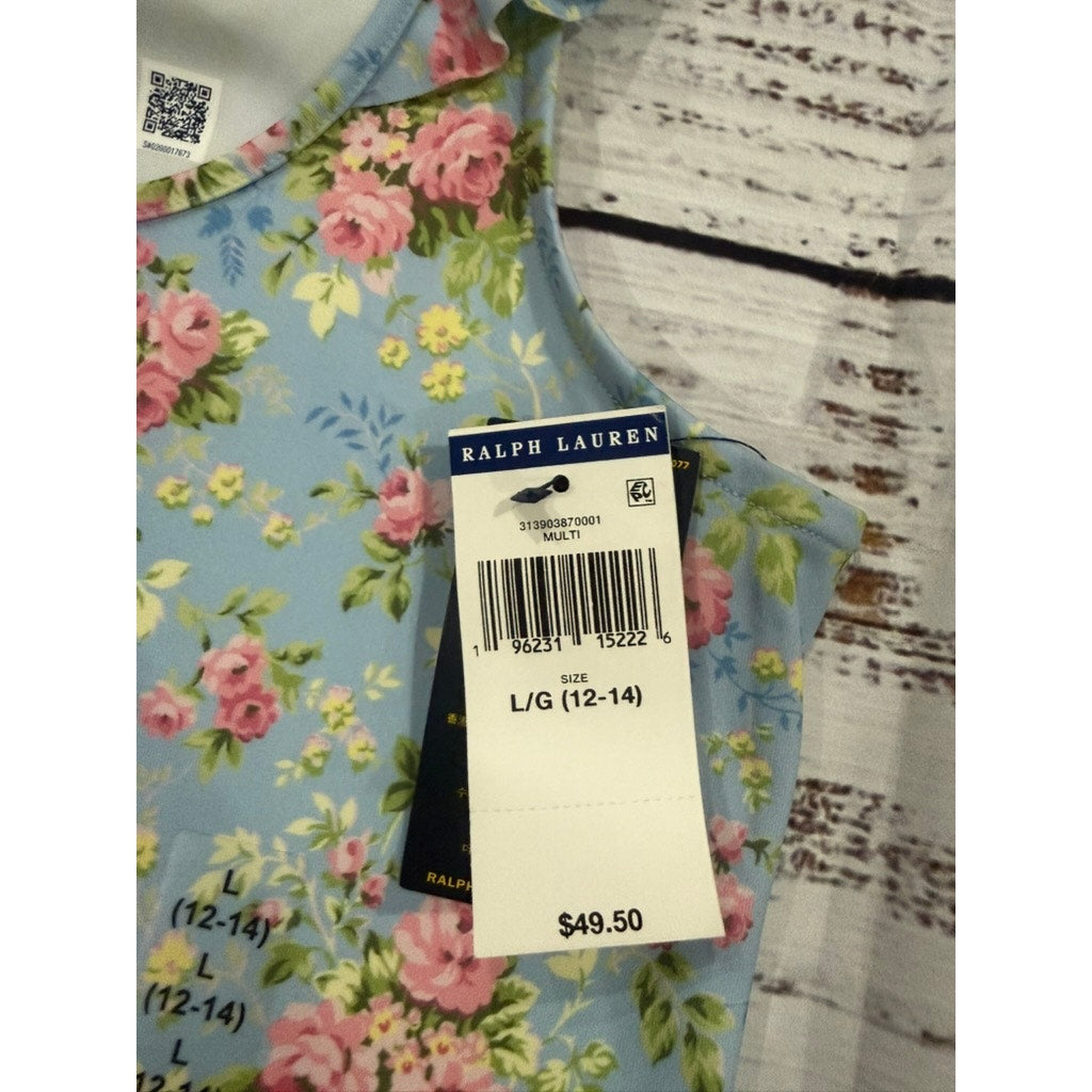 NWT Polo Ralph Lauren Girls' Floral Ruffle Tank Top Blue Size Large 12-14 Casual