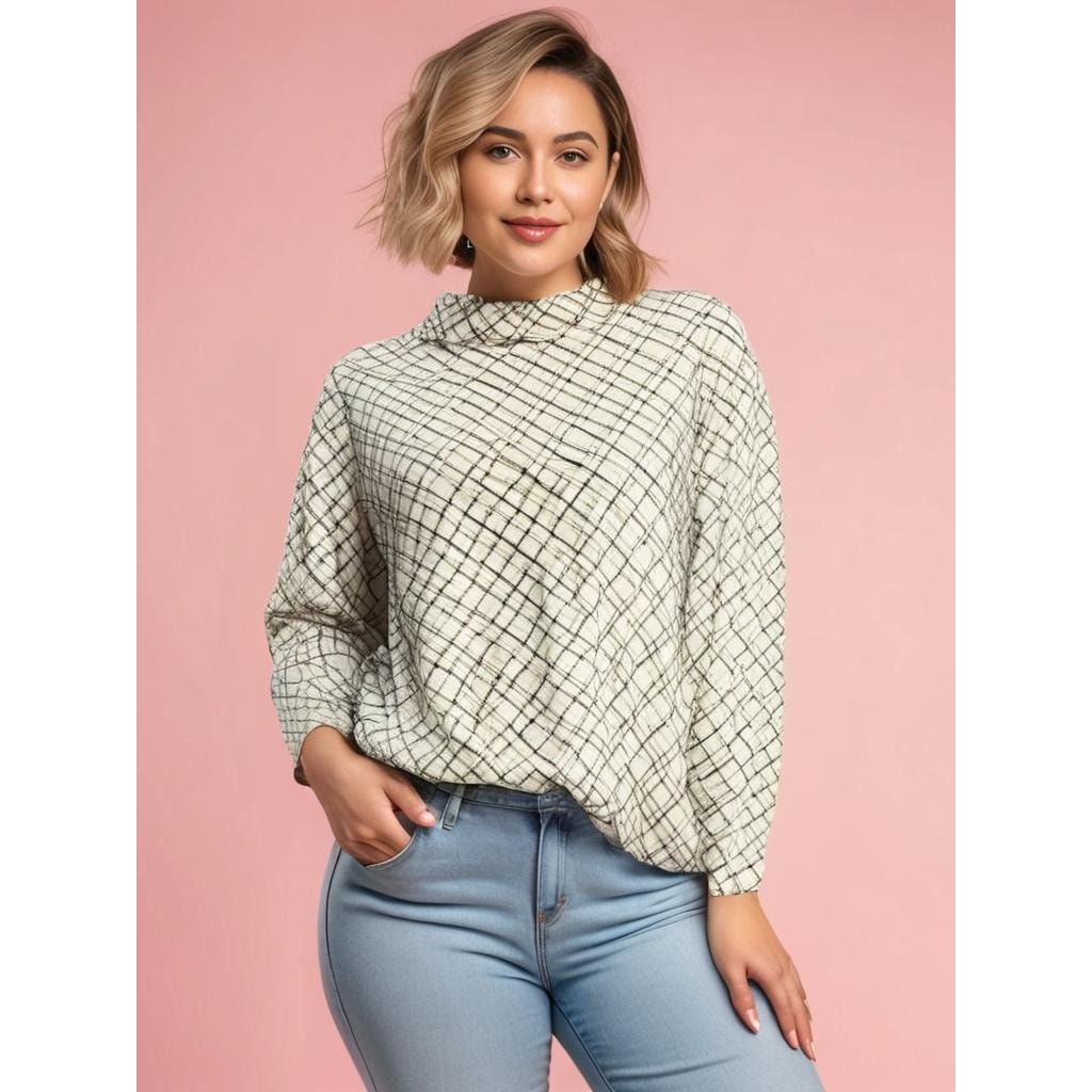 Lands' End Women's 3XL Plaid Turtleneck Long Sleeve Blouse Multicolor Casual