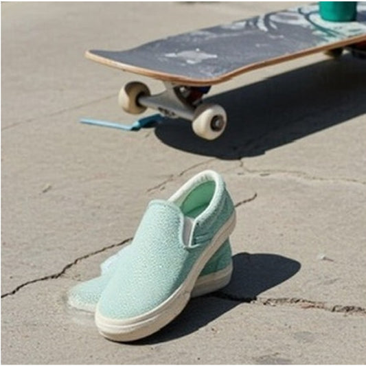 Vans Classic Slip-On Skate Shoes Mint Green Perforated Suede Size 5/6.5