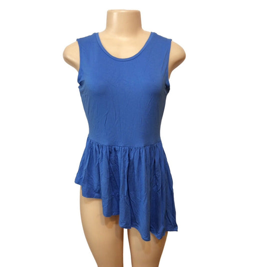 Kaari Blue Women's Small Blue Sleeveless Asymmetrical Hem Tank Top