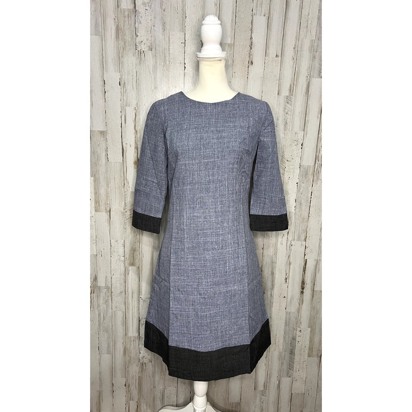 NWT Maurini Women's Medium Blue Tunic Shift Dress 3/4 Sleeve Knee Length