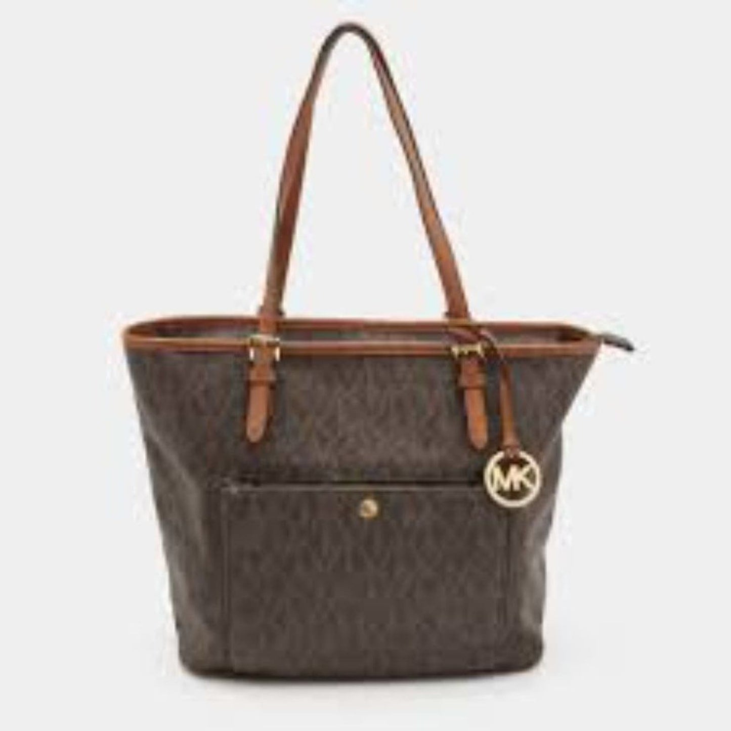 Michael Kors Brown/Tan Signature Coated Canvas and Leather Jet Set Tote