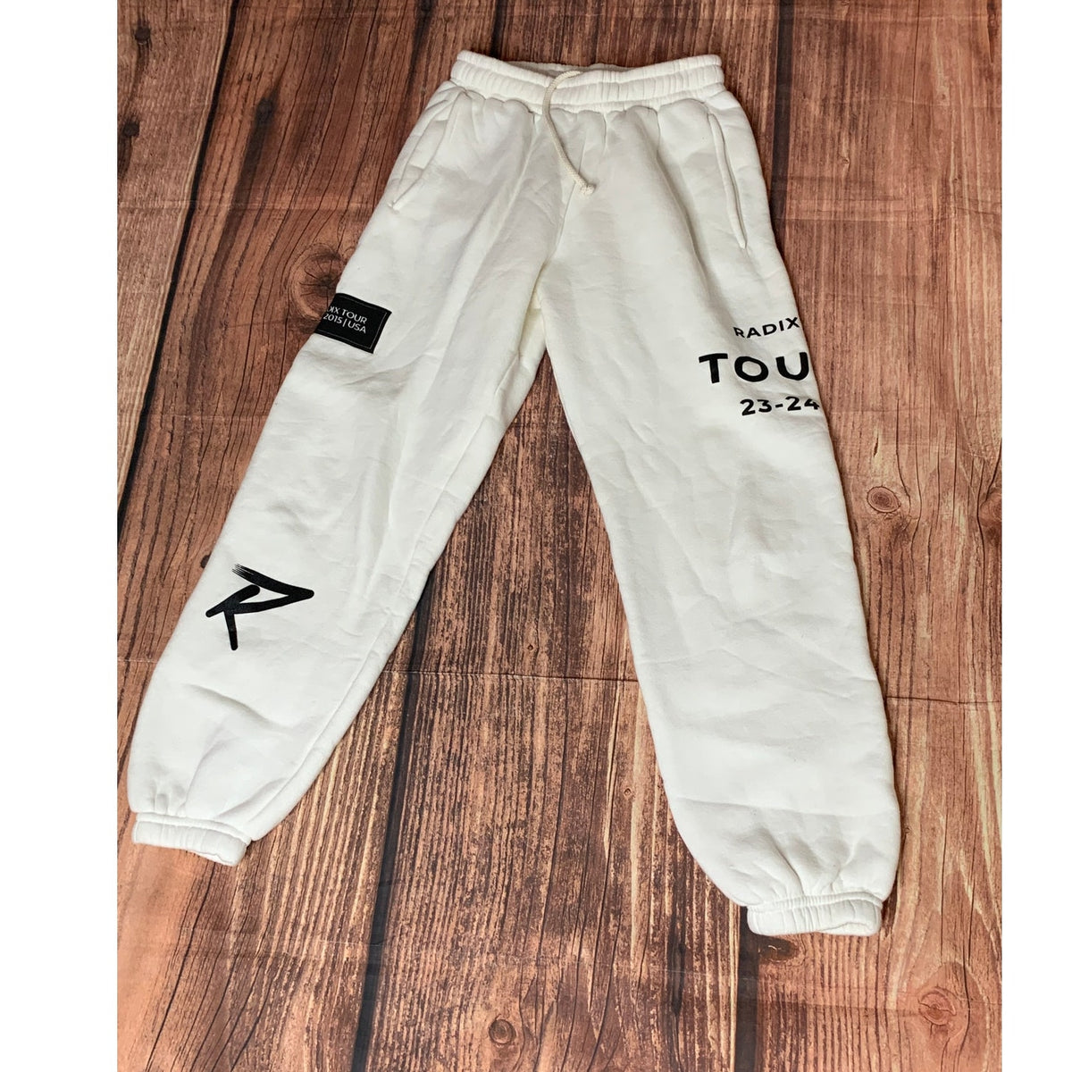 Touck Radix Tour Jogger Sweatpants Mens XS White Fleece Drawstring Logo