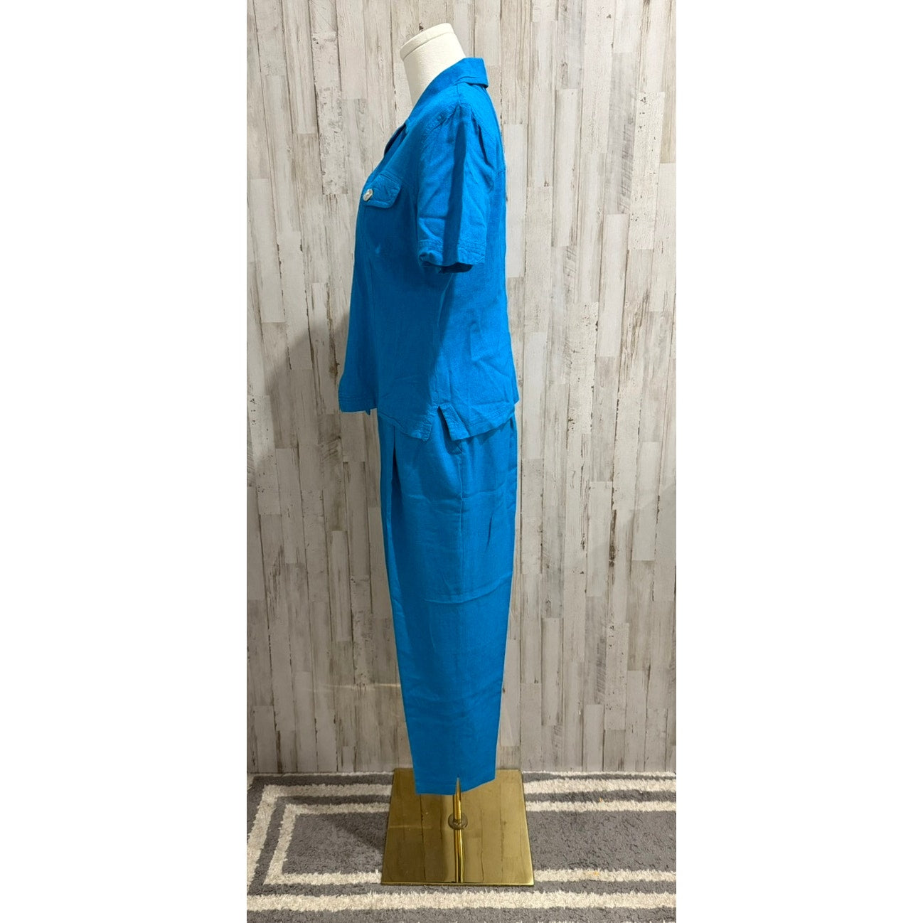 Carole Little Pant Suit Set Womens Size 8 Bright Blue 2-Piece Short Sleeve