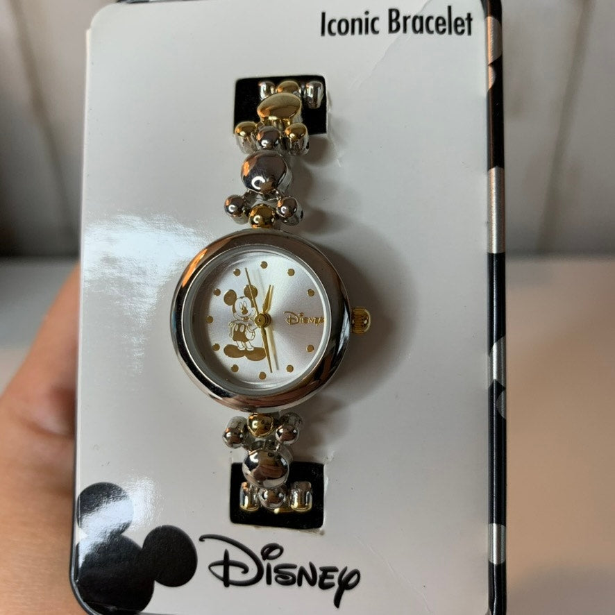 Disney Mickey Mouse Womens Wristwatch Silver Gold w/ Box