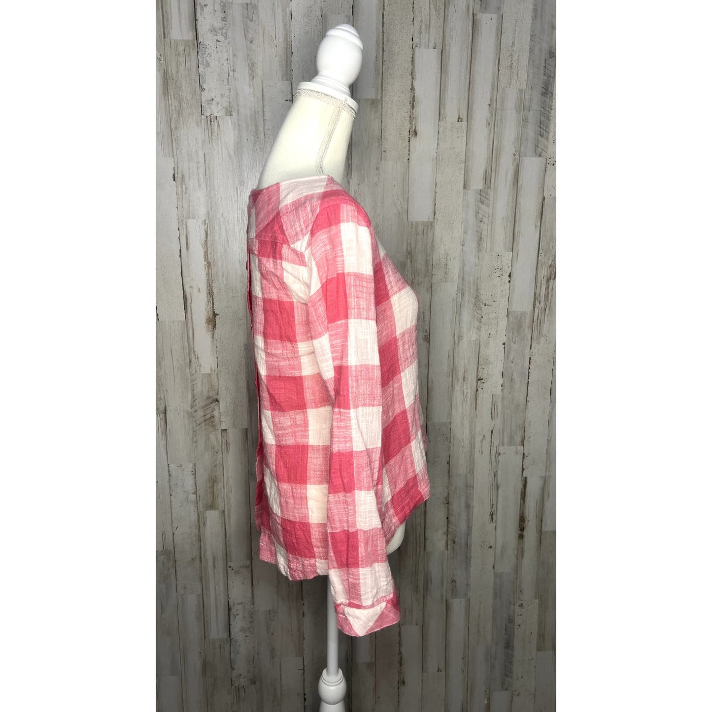 Anthropologie Cloth & Stone Women's XS Pink Gingham Button-Back Blouse