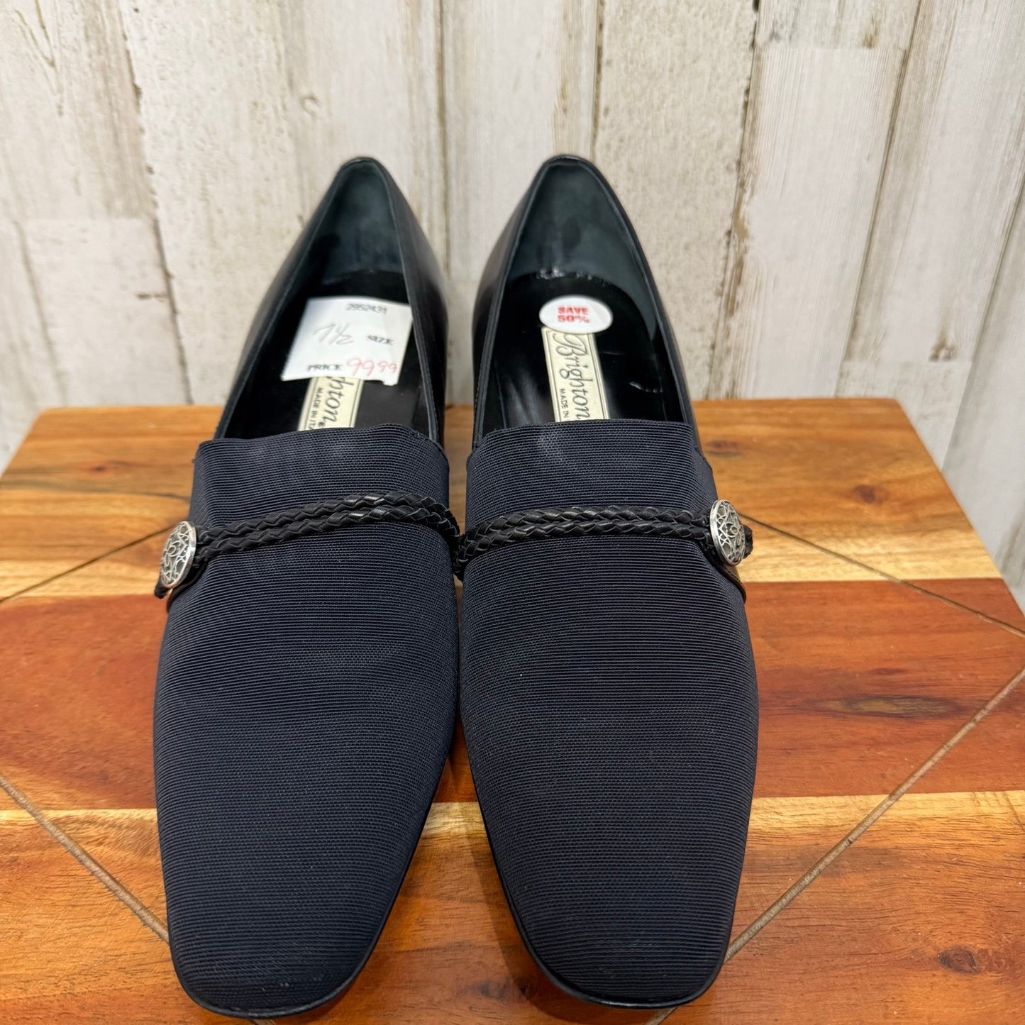 NWT Brighton Women's Quincy Block Heels Black Size 7.5 Braided Detail