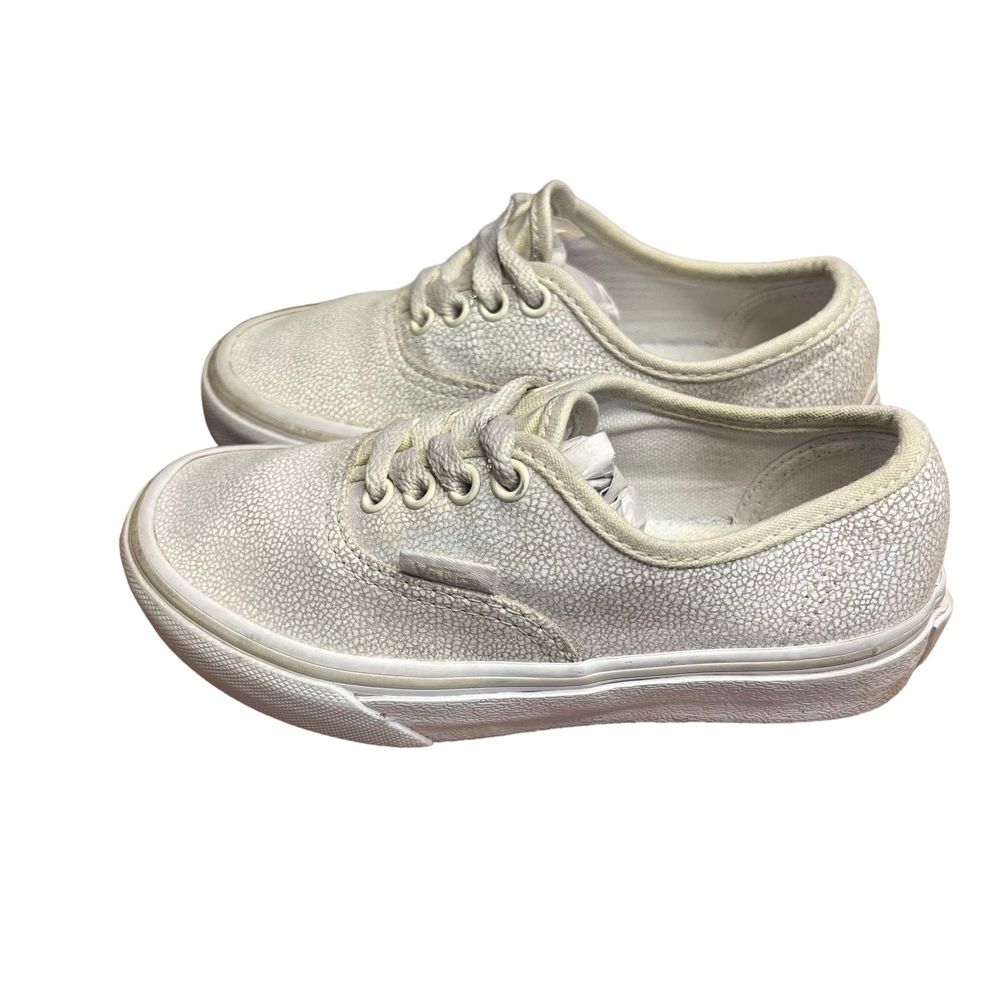 VANS White Crackle Iridescent Leather Canvas Slip-On Sneakers Kids Size 12.0