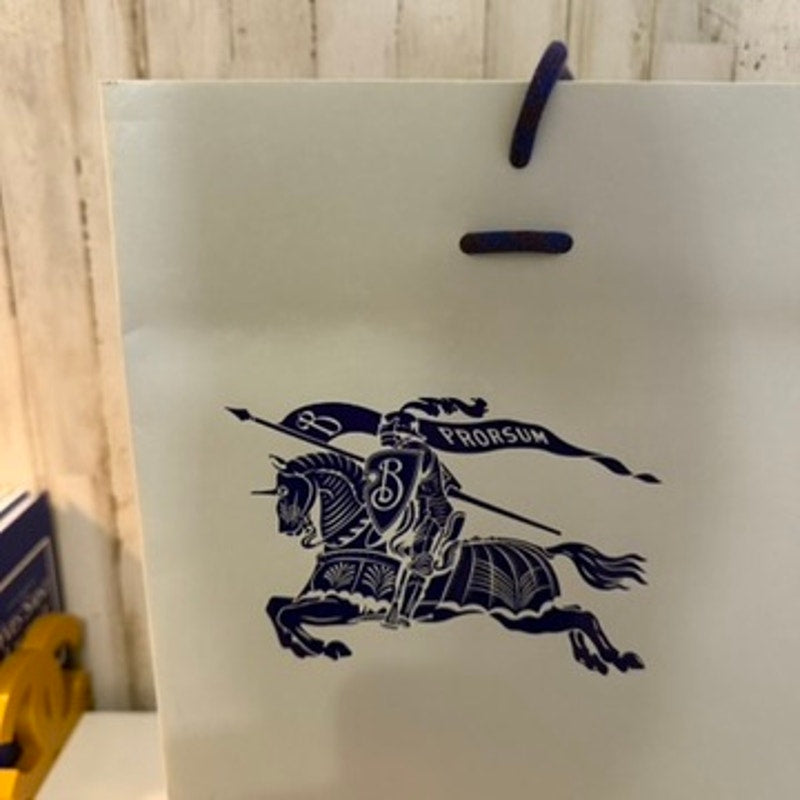 Burberry Large Retail Shopping Gift Bag White Navy Blue Rope Handles Logo