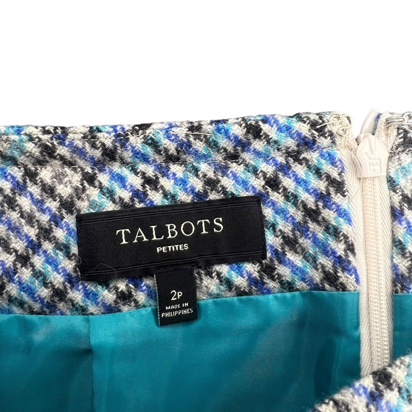 Talbots Women's 2P Blue Plaid Wool Blend Mini Skirt with Zippered Pockets