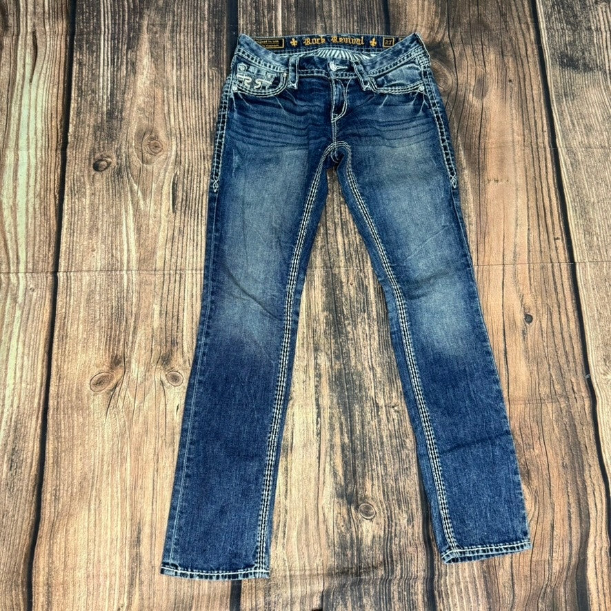 Rock Revival Janelle Women's Straight Jeans Size 27 Blue Medium Wash