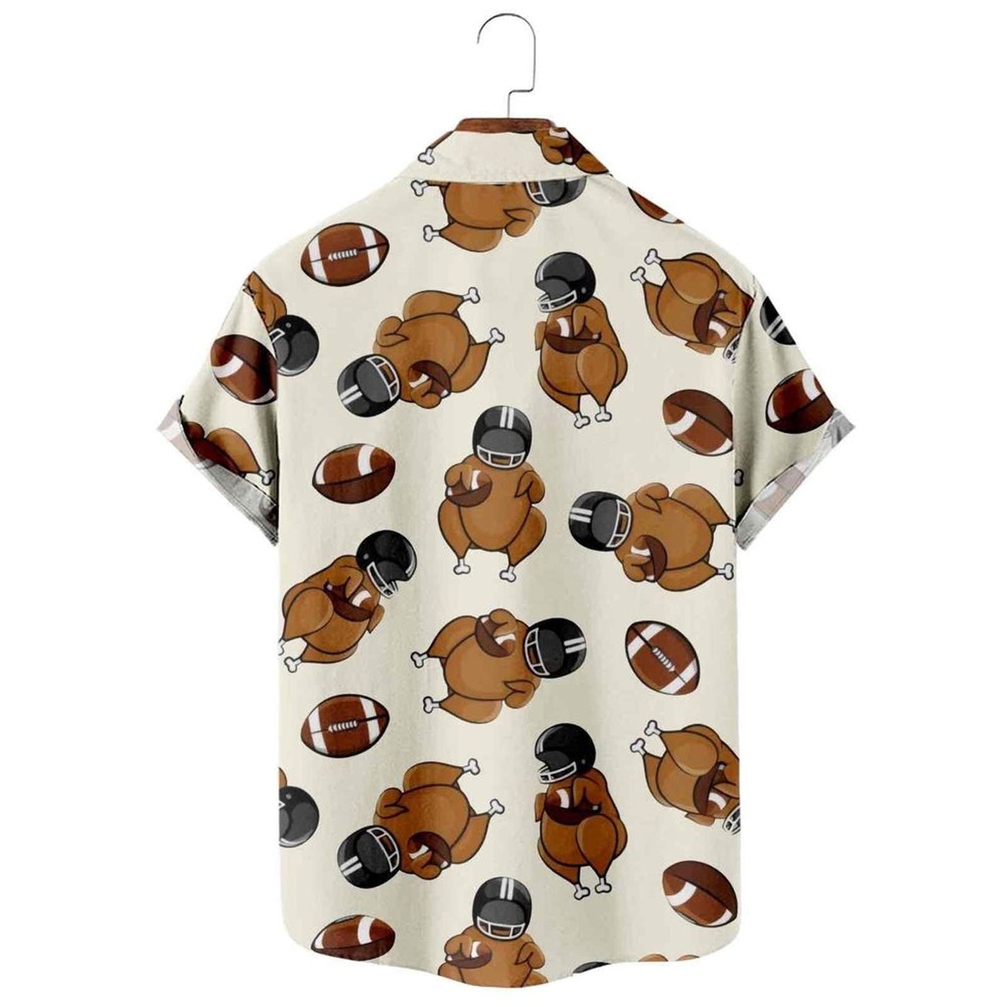 Mokaloha Men's Thanksgiving Fun Turkey Football Print Short Sleeve Button Down