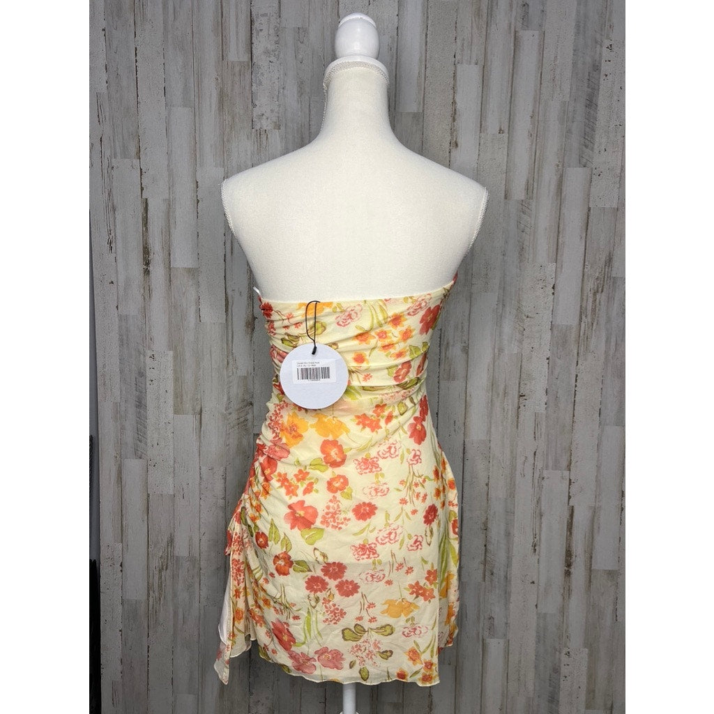 NWT Princess Polly Yellow Floral Strapless Bodycon Mini Dress Size 8