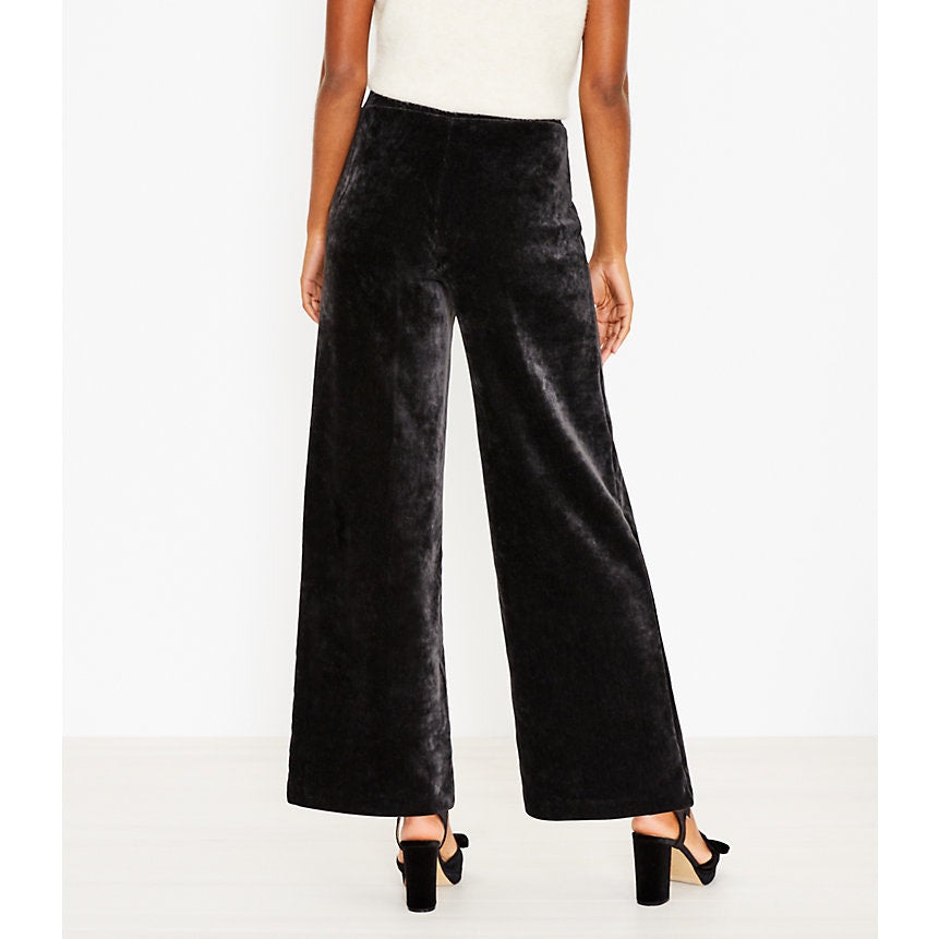 NWT LOFT Women's Medium Wide-Leg Velour Black Pull-On Pants