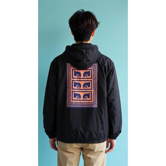 OBEY Worldwide Windbreaker Jacket Men's XS Black Hooded Snap Front Logo